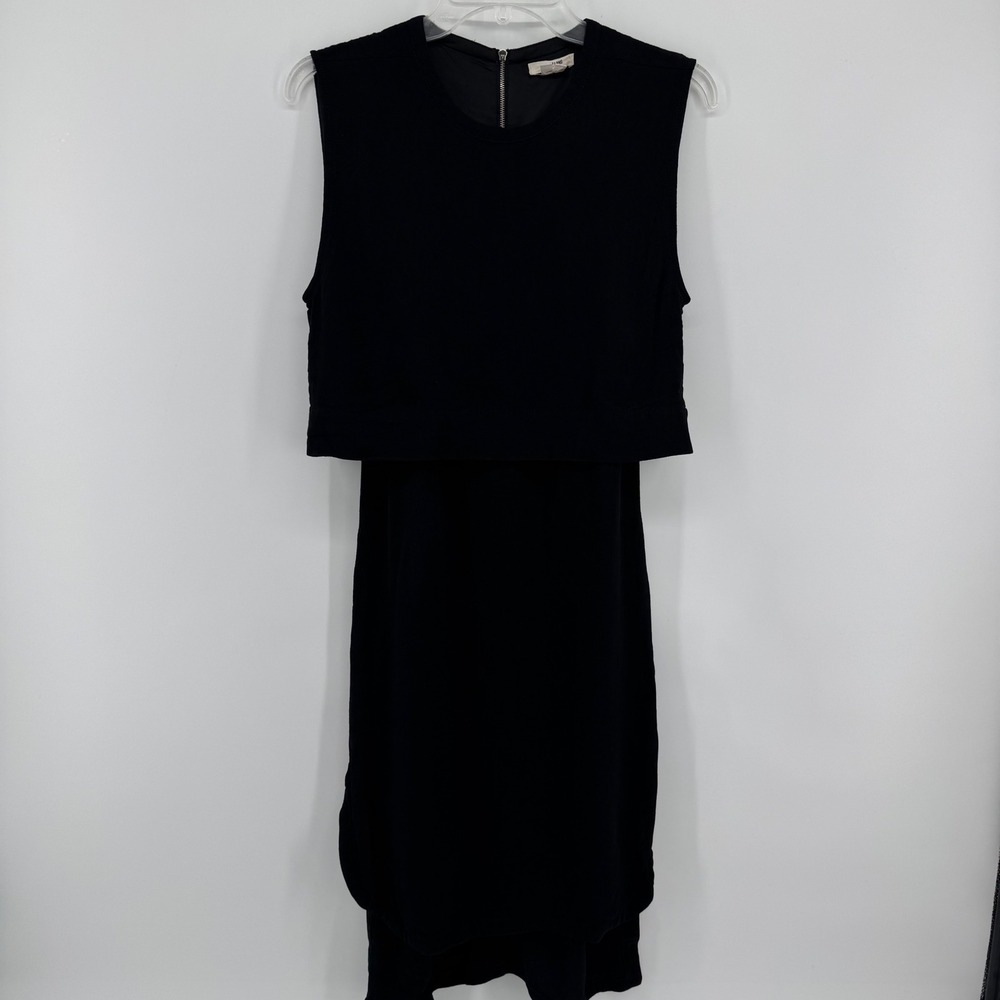 Helmut Lang Layered Midi Dress Womens 2 Black Sleeveless Zip Back‎ Tulip Hem